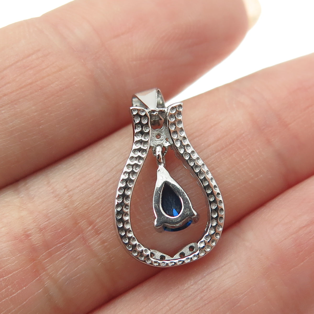 925 Sterling Silver Pear-Cut Lab-Created Sapphire & Round-Cut C Z Mini Pendant