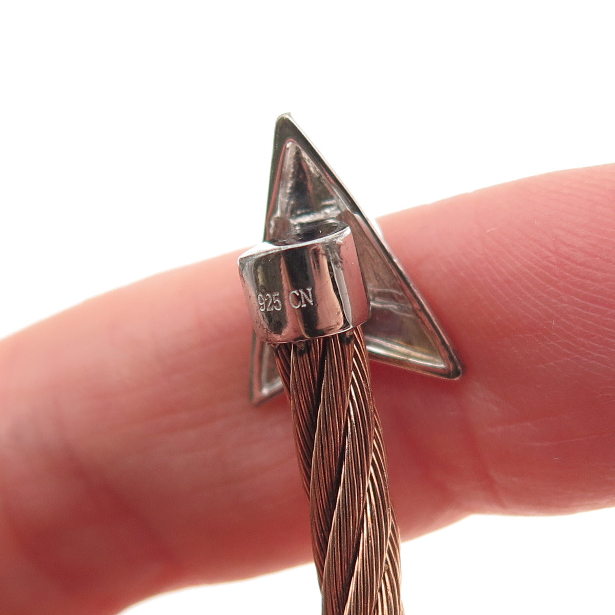 925 Sterling Accent & Stainless Steel Real Diamond Arrow Adjustable Bracelet 7"