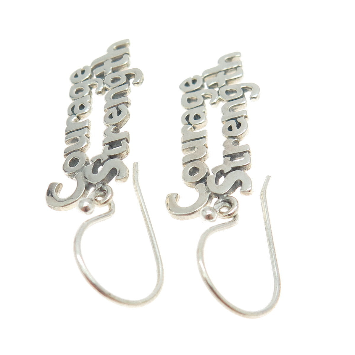 925 Sterling Silver "Courage Strength" Dangling Earrings