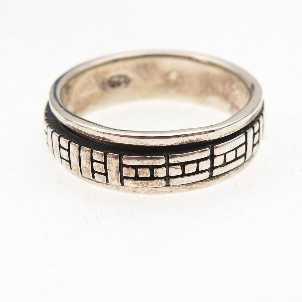 925 Sterling Silver Vintage Geometric Oxidized Rotating Band Ring Size 11.75