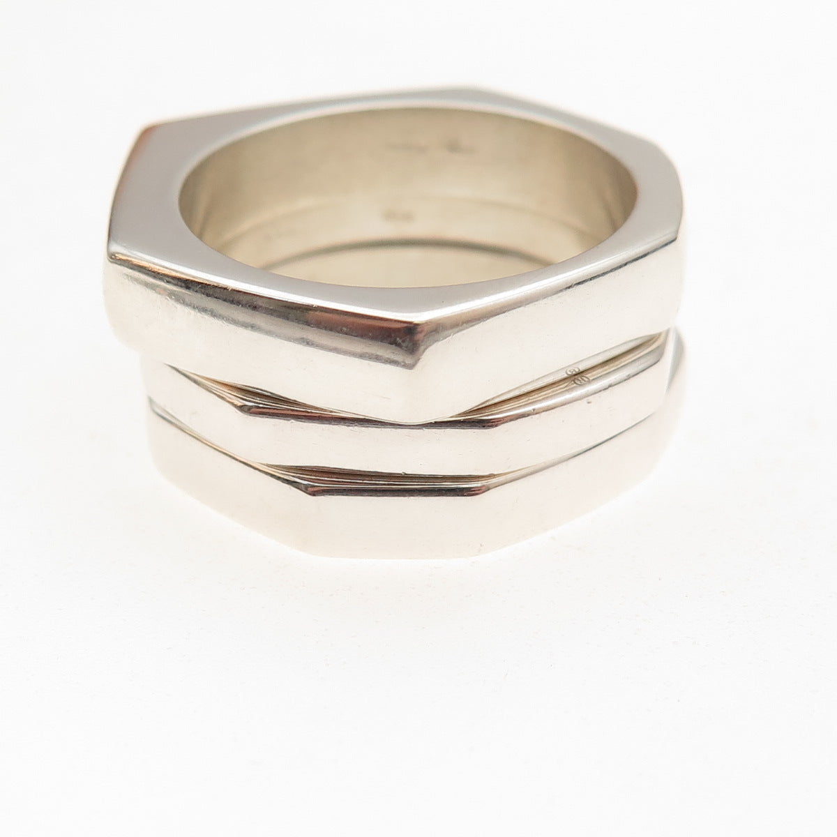 Gucci 925 Sterling Silver Vintage Italy Set of 3 Stackable Rings Size 10