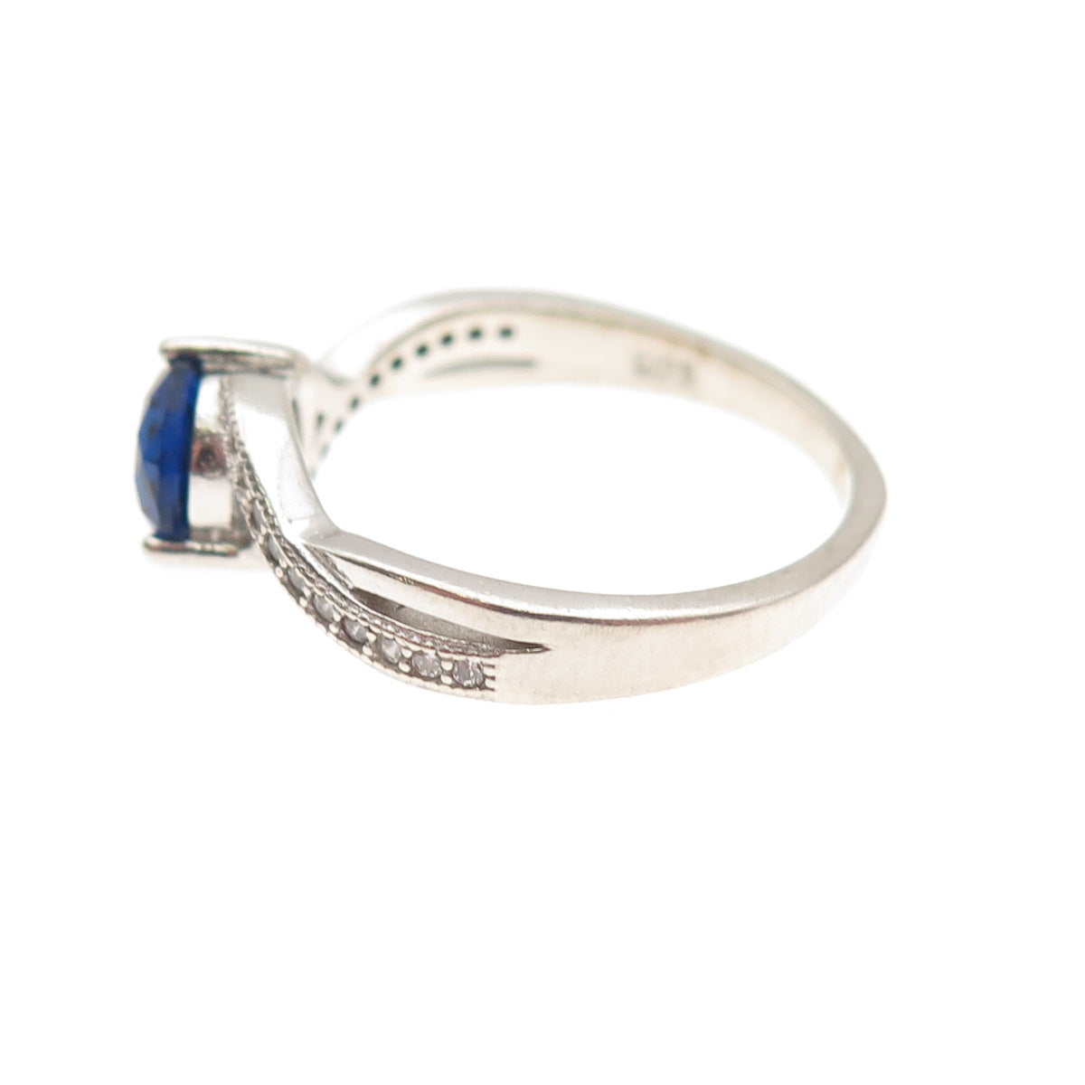 925 Sterling Silver Round-Cut Blue & White C Z Ring Size 7