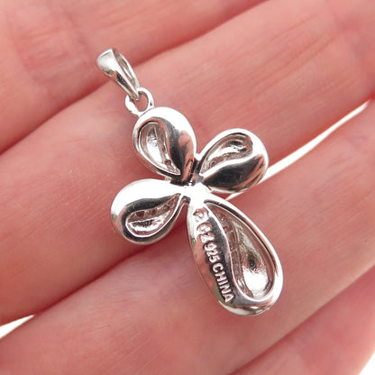 Ross Simons 925 Sterling Silver Round-Cut C Z Floral Cross Charm Pendant