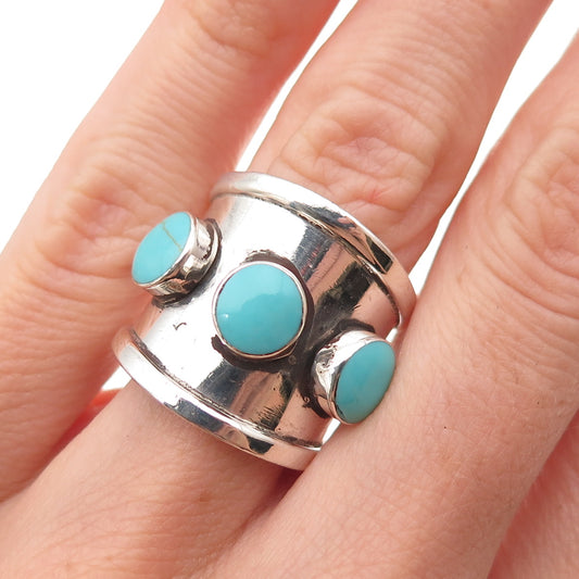 925 Sterling Silver Vintage HOB Mexico Real Turquoise Oxidized Ring Size 6.25