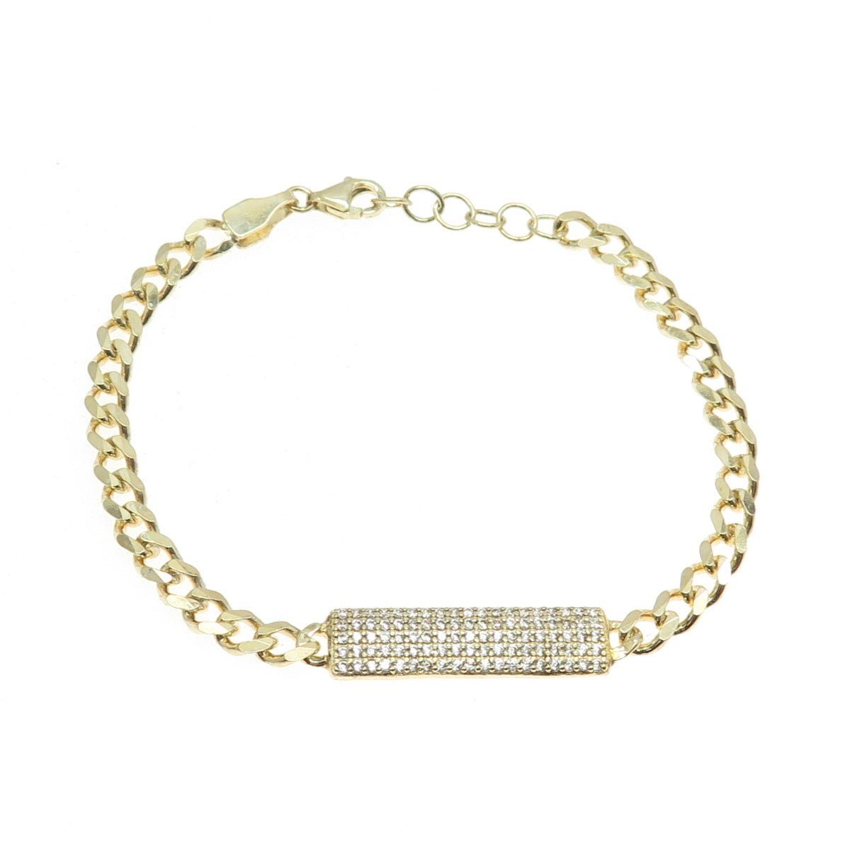 925 Sterling Silver Gold Plated Round-Cut C Z Curb Link ID Bracelet 6.75"