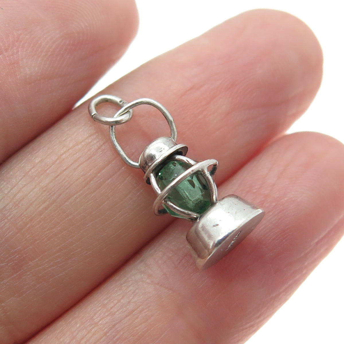 925 Sterling Silver Antique Art Deco Crystal Lantern Minimalist Charm Pendant