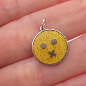 925 Sterling Silver Yellow Enamel Cross Mouth Face Emoji Charm Pendant