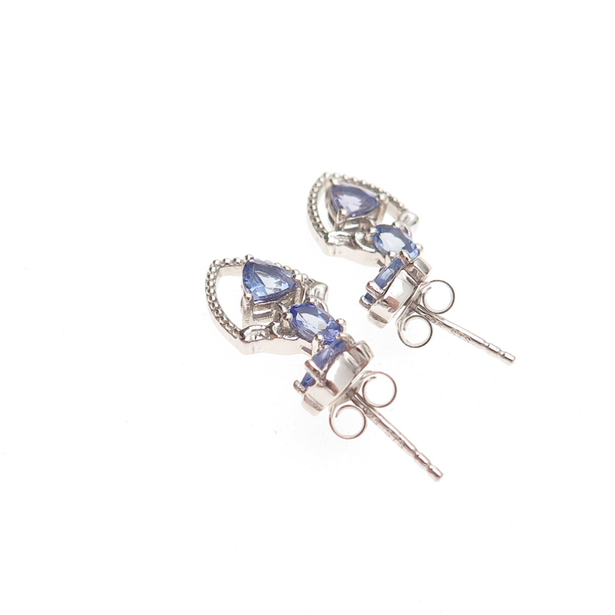 Chuck Clemency 925 Sterling Silver Real Multi-Cut Tanzanite Dangle Earrings