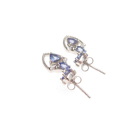 Chuck Clemency 925 Sterling Silver Real Multi-Cut Tanzanite Dangle Earrings