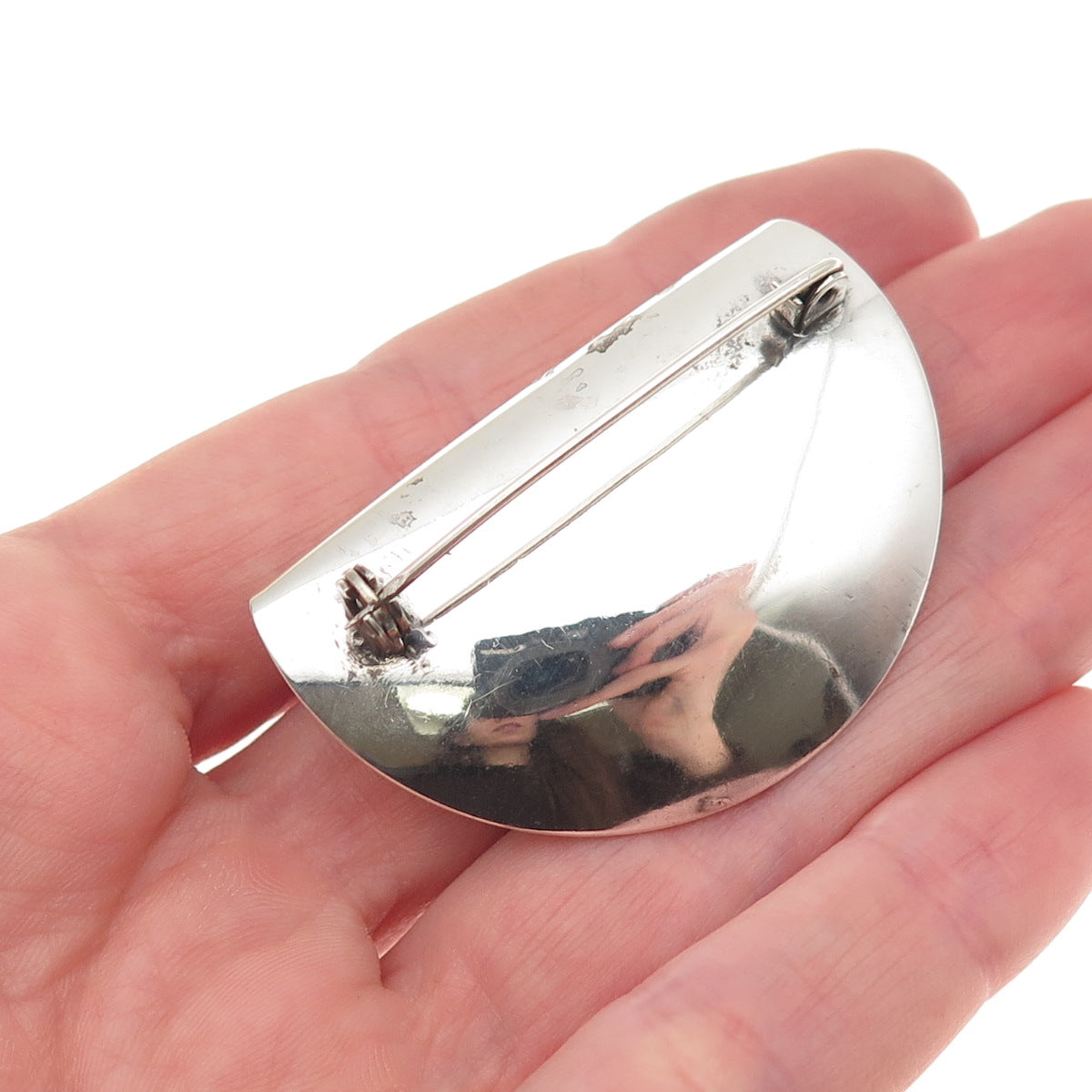 925 Sterling Silver Vintage Real Azurite Modernist Oxidized Pin Brooch