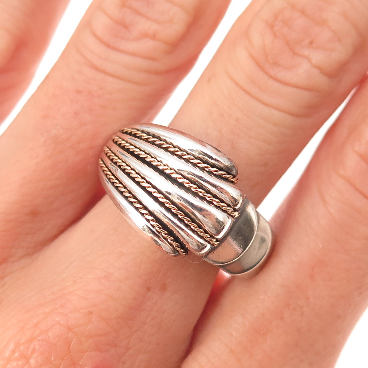 Monica Jain 925 Sterling Silver 14K Gold Vintage Seashell Ring Size 7