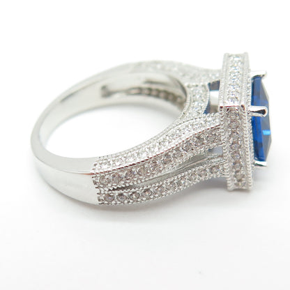 925 Sterling Silver Lab-Created Blue Sapphire & C Z Ring Size 5.25