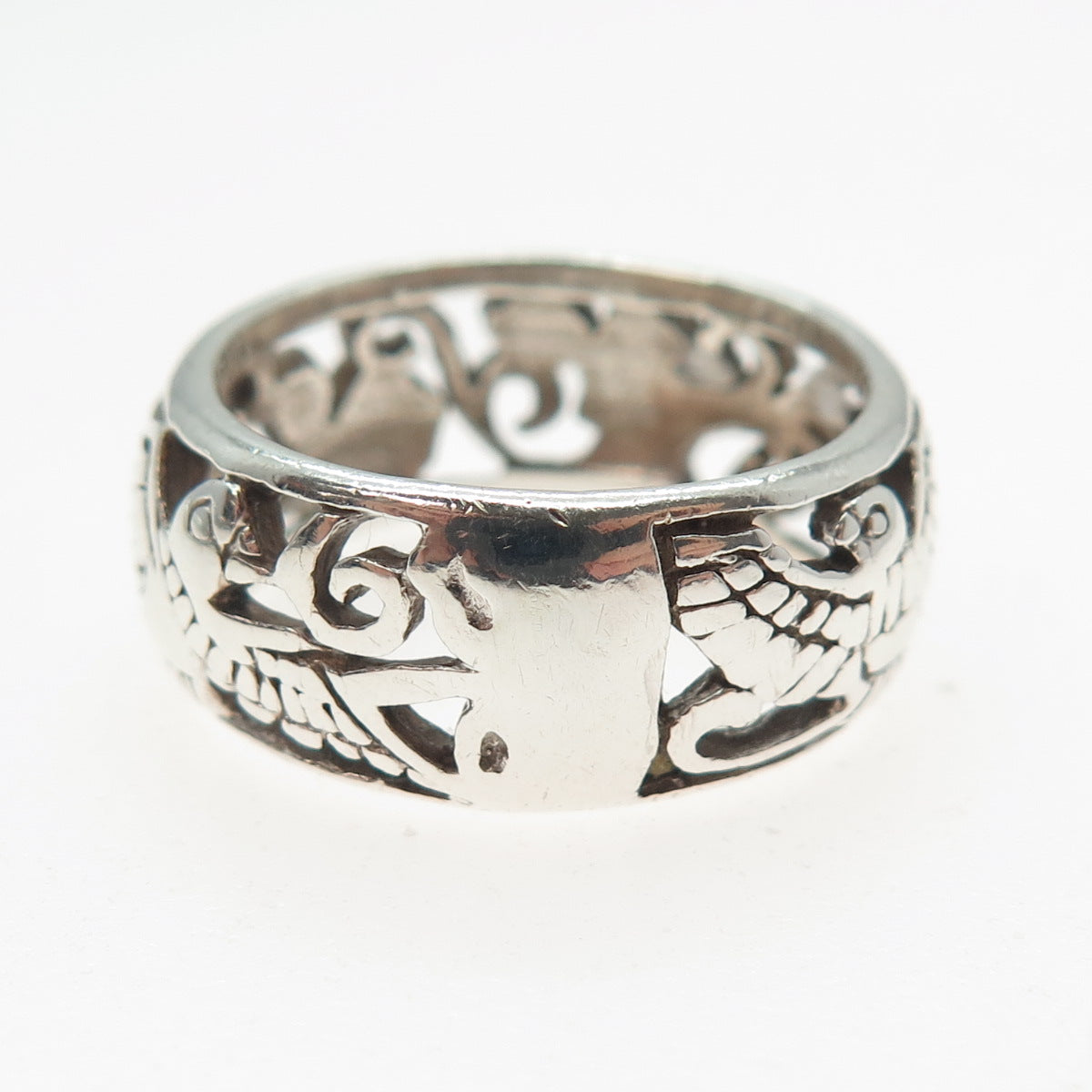 HAN 925 Sterling Silver Vintage Flower Blossom Oxidized Band Ring Size 8.75