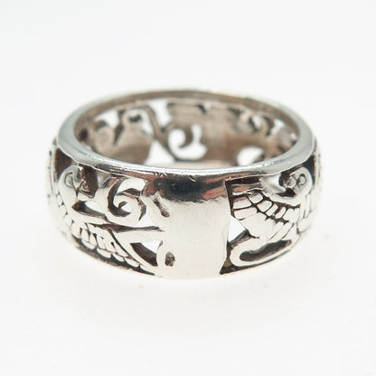 HAN 925 Sterling Silver Vintage Flower Blossom Oxidized Band Ring Size 8.75