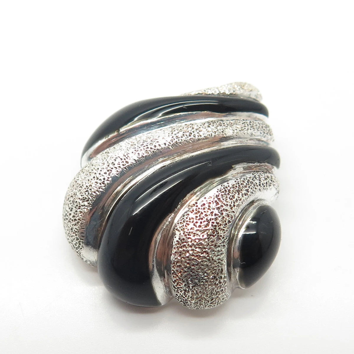 925 Sterling Silver Vintage Milor Italy Real Black Onyx Twisted Teardrop Pendant