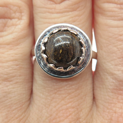 AIL Aluma 925 Sterling Silver Vintage Real Tiger Eye Flame Ring Size 7