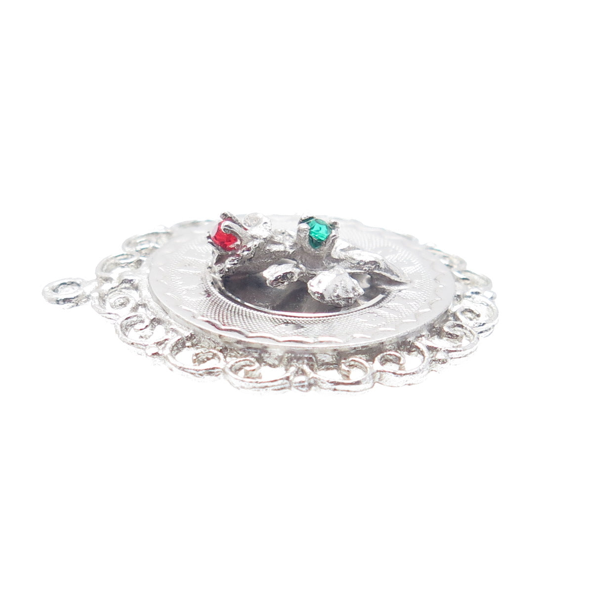 925 Sterling Silver Vintage Rhinestone Sweet Sixteen Floral Ornate Pendant
