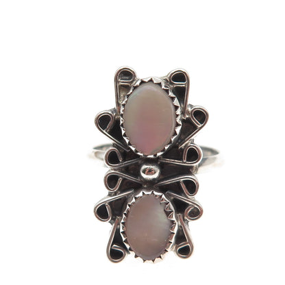 Old Pawn Sterling Silver Vintage Southwestern MOP Oxidized Tribal Ring Size 6.5