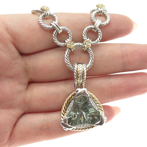 DANWAK 18K Gold Sterling 23-Diamond 0.21ct & Green Amethyst 10.77ct Necklace 16"