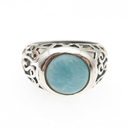 925 Sterling Silver Vintage Real Larimar Swirl Ring Size 8.25