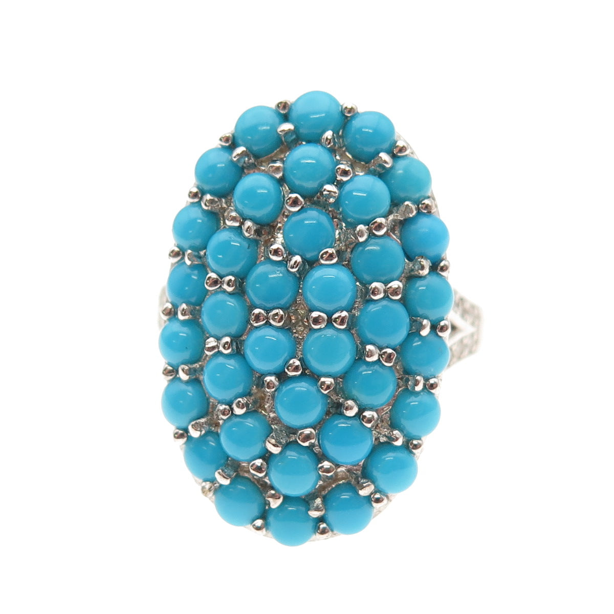 925 Sterling Silver Real Sleeping Beauty Turquoise & White Topaz Ring Size 8.25
