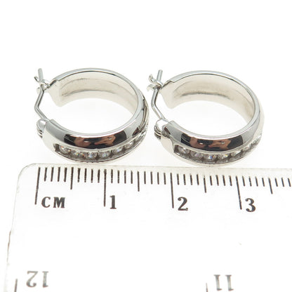 925 Sterling Silver Round-Cut C Z Hoop Earrings