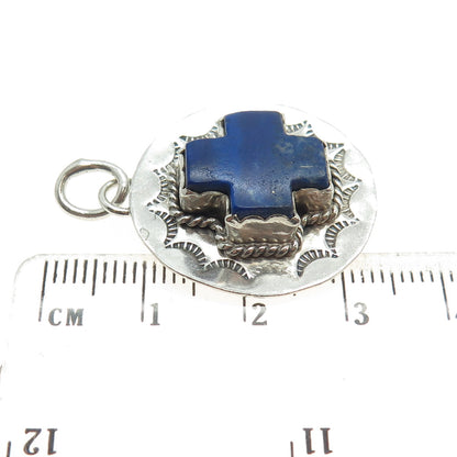 Old Pawn Sterling Silver Vintage Southwestern Lapis Lazuli Heart & Cross Pendant