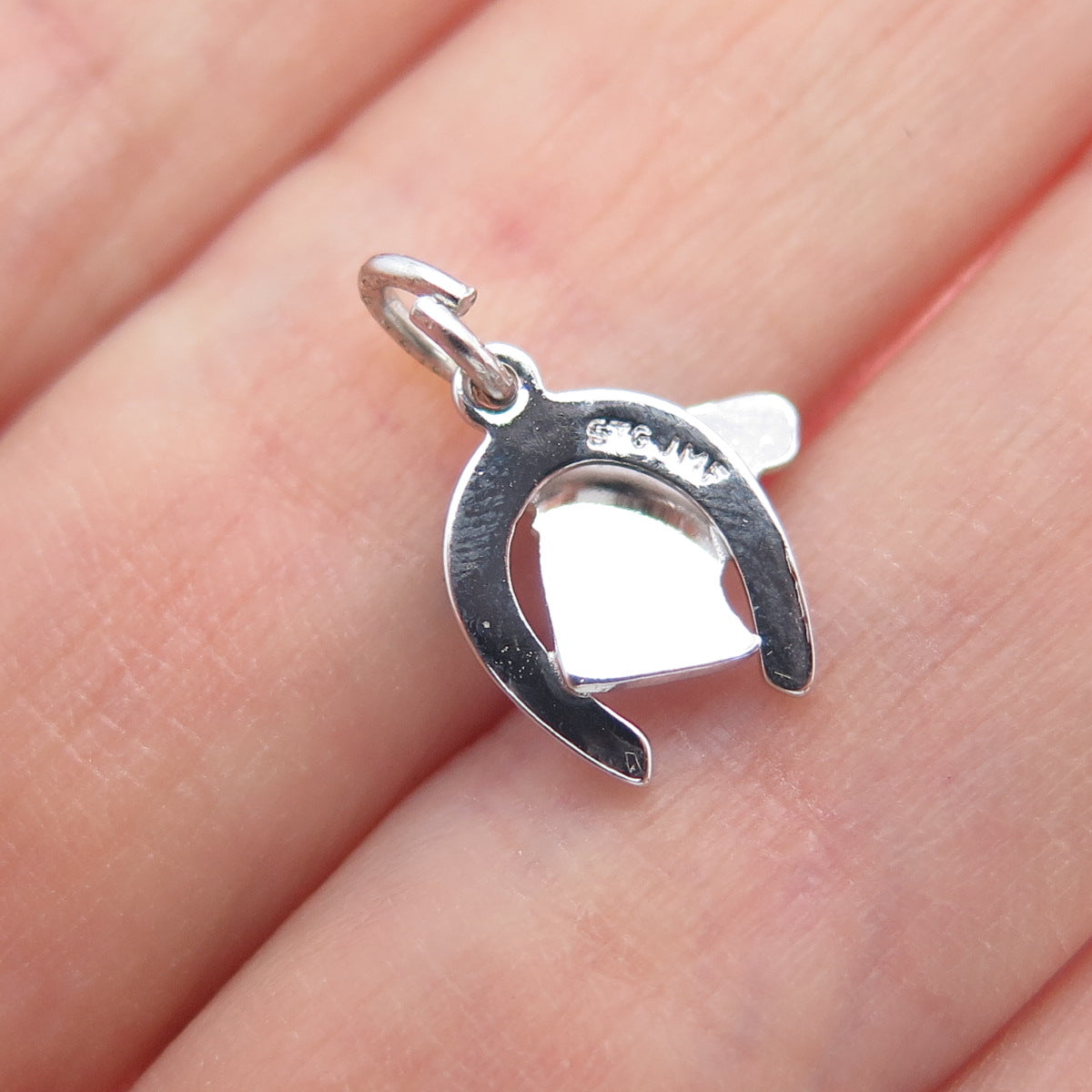 J.M. FISHER 925 Sterling Silver Vintage Horse Shoe Club Mini Charm Pendant
