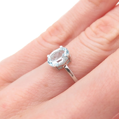 Dazzlers 925 Sterling Silver Real Oval-Cut Blue Topaz Ring Size 6