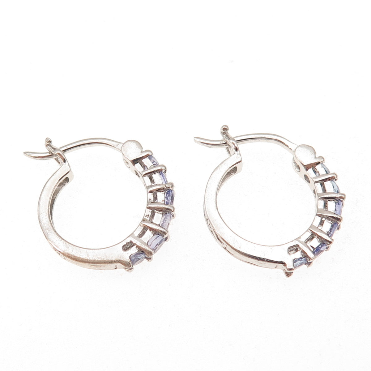Chuck Clemency 925 Sterling Silver Real Round-Cut Tanzanite Hoop Earrings