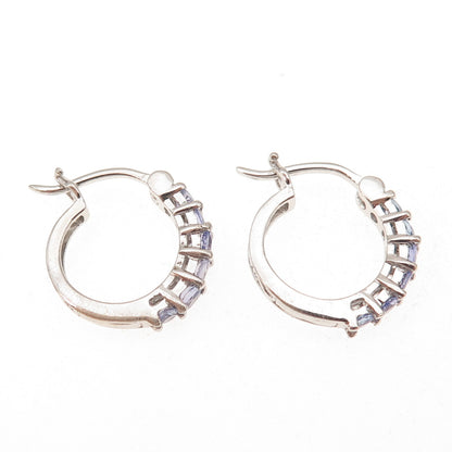 Chuck Clemency 925 Sterling Silver Real Round-Cut Tanzanite Hoop Earrings