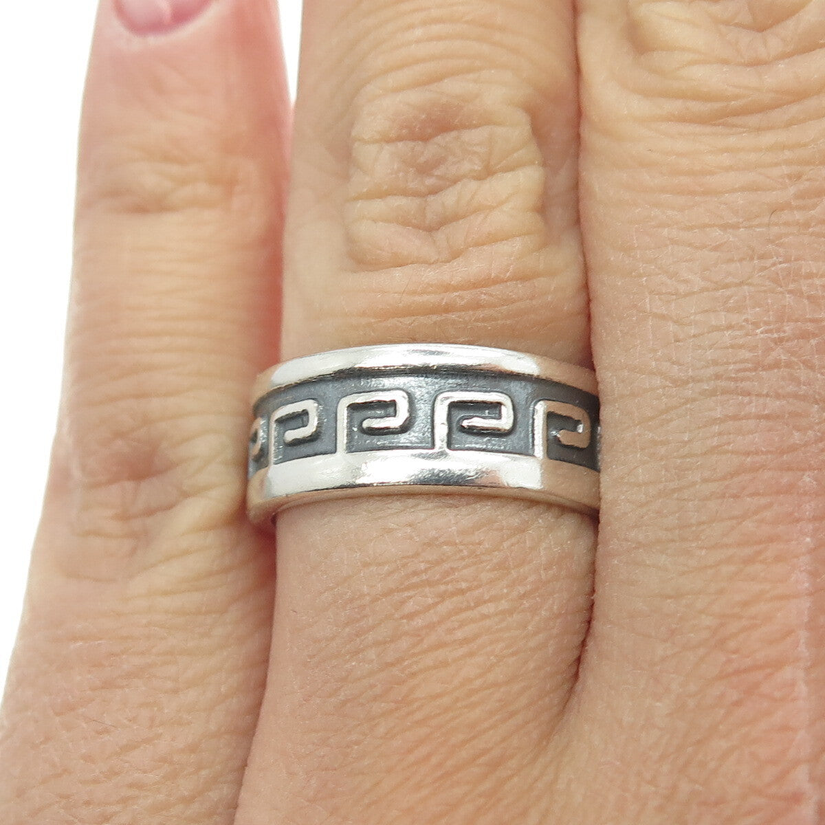 925 Sterling Silver Vintage Greek Key Band Ring Size 7.25