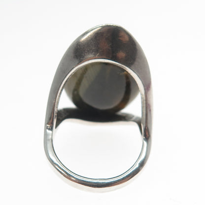 925 Sterling Silver Vintage Mexico Real Tiger Eye Modernist Ring Size 5.25