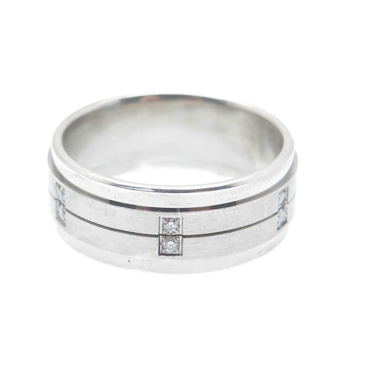 925 Sterling Silver Real Round-Cut Diamond Band Ring Size 10.5