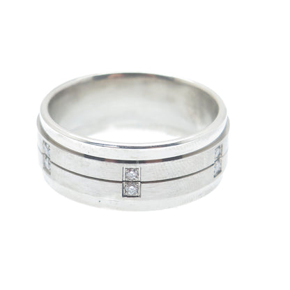 925 Sterling Silver Real Round-Cut Diamond Band Ring Size 10.5