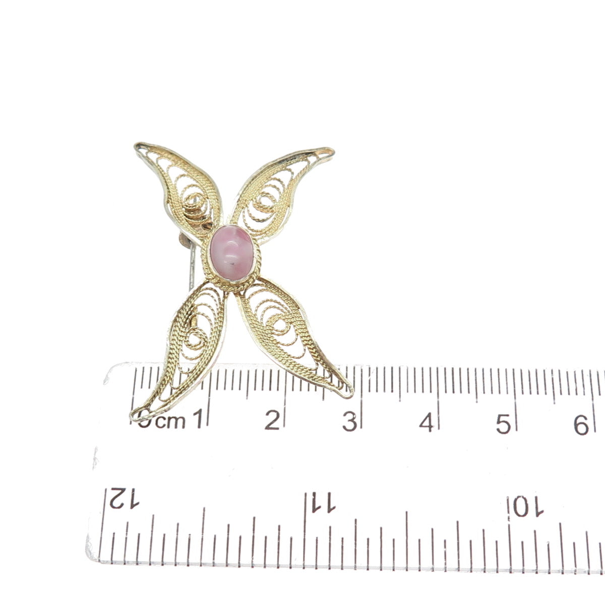 925 Sterling Gold Plated Vintage Israel Real MOP Butterfly Filigree Pin Brooch