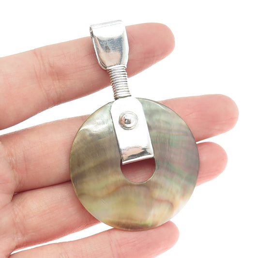 925 Sterling Silver Vintage Real Abalone Shell Amulet Pendant