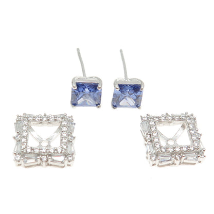 925 Sterling Silver White & Blue C Z Stud Earrings