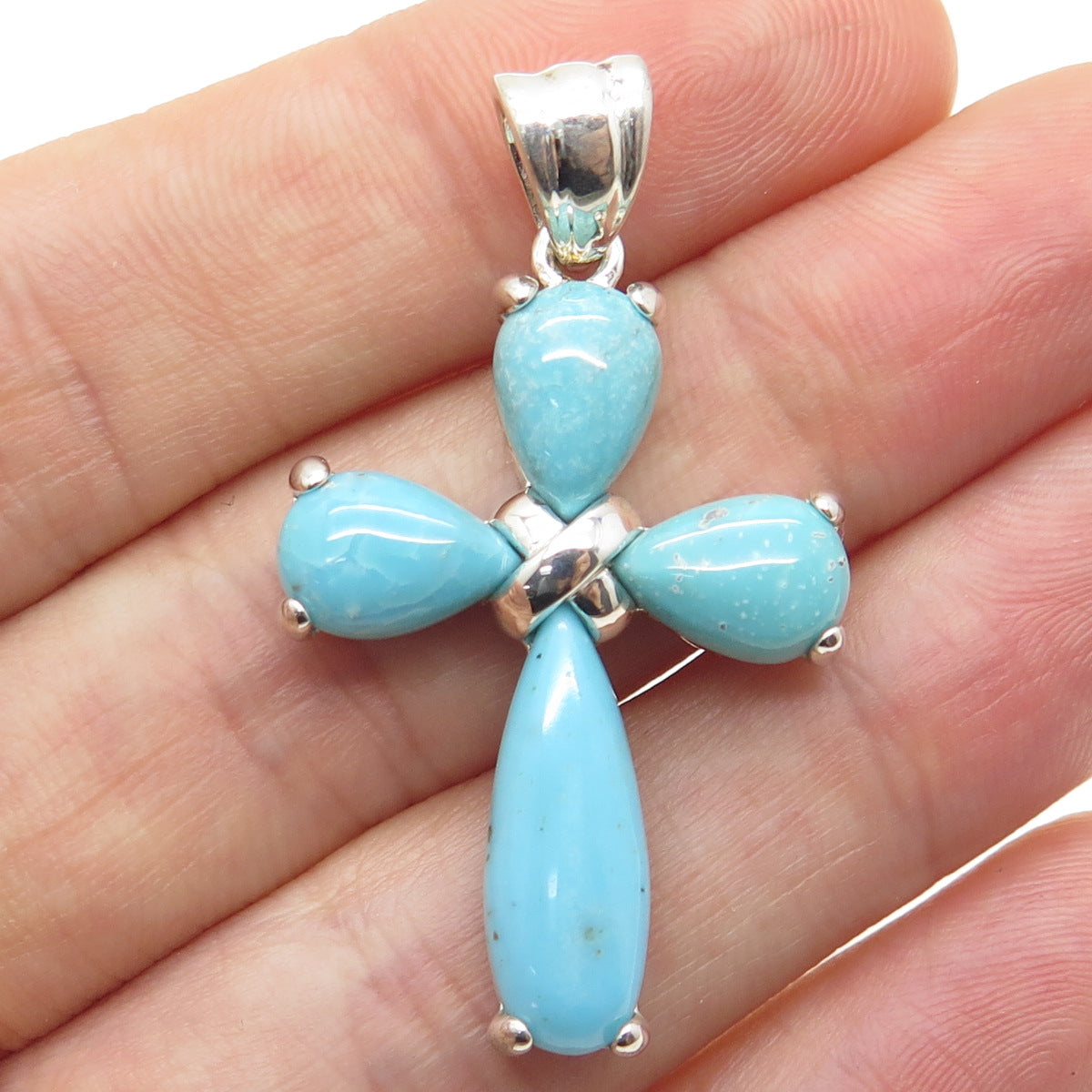 925 Sterling Silver Real Turquoise Gemstone Cross Pendant