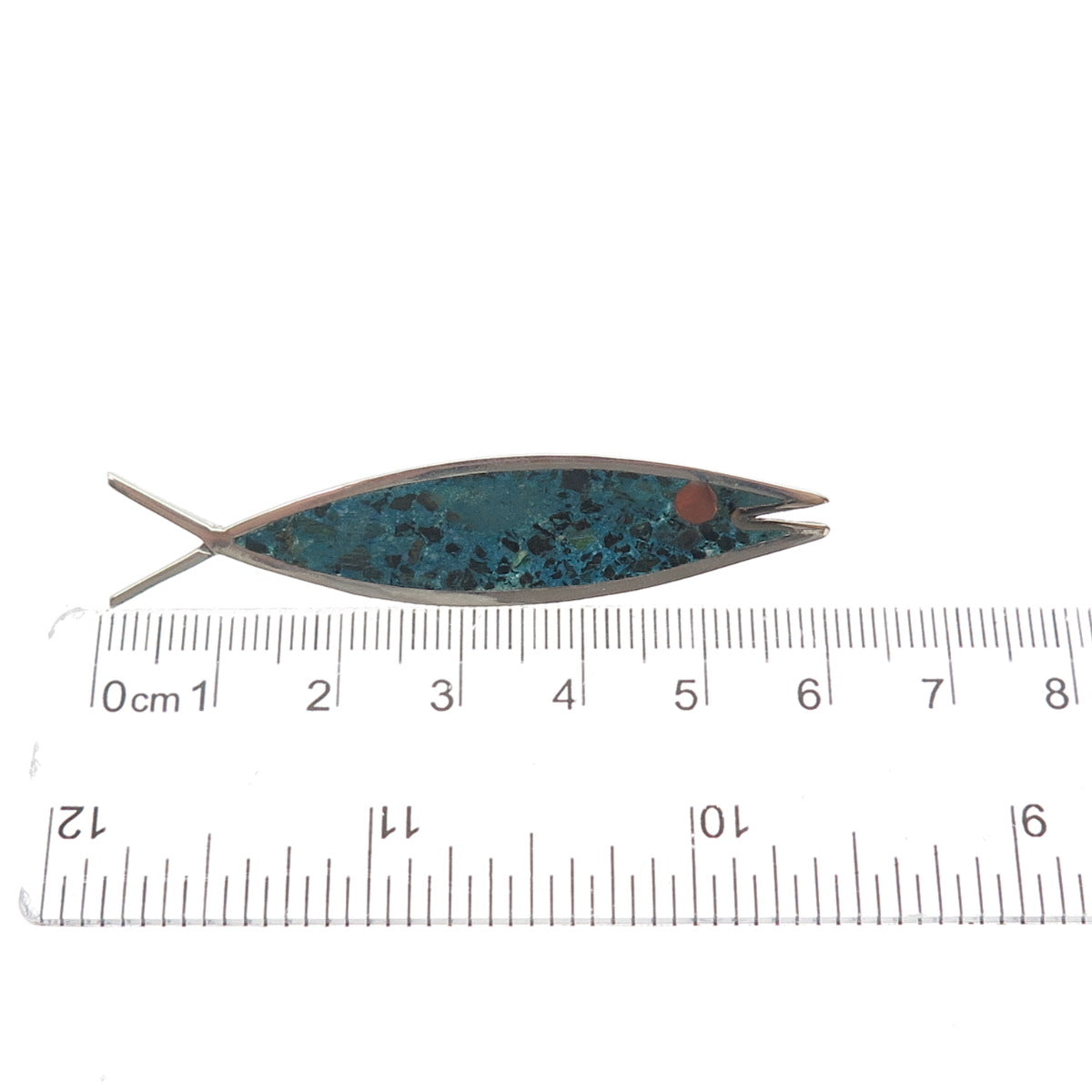 925 Sterling Silver 2-Tone Vintage Mexico Real Azurite Inlay Ichthys Pin Brooch