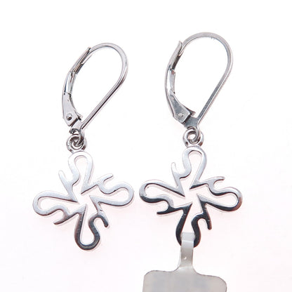 925 Sterling Silver Floral Cross Dangle Earrings