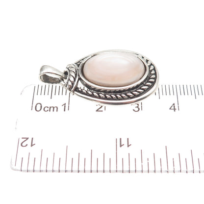 925 Sterling Silver Vintage Real MOP Teardrop Oxidized Charm Pendant