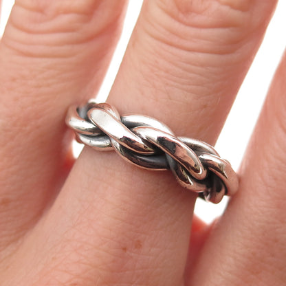 925 Sterling Silver Vintage Braided Oxidized Band Ring Size 7
