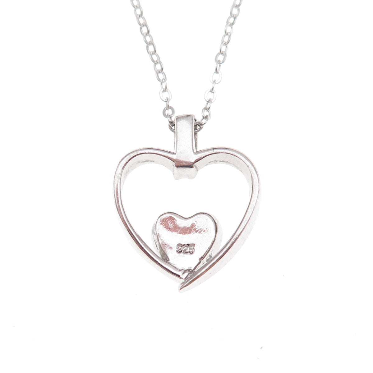 925 Sterling Silver Real Opal & C Z Heart Cable Chain Necklace 18"