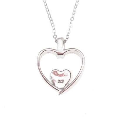 925 Sterling Silver Real Opal & C Z Heart Cable Chain Necklace 18"