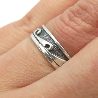 925 Sterling Silver Vintage Water Pattern Band Ring Size 5.75