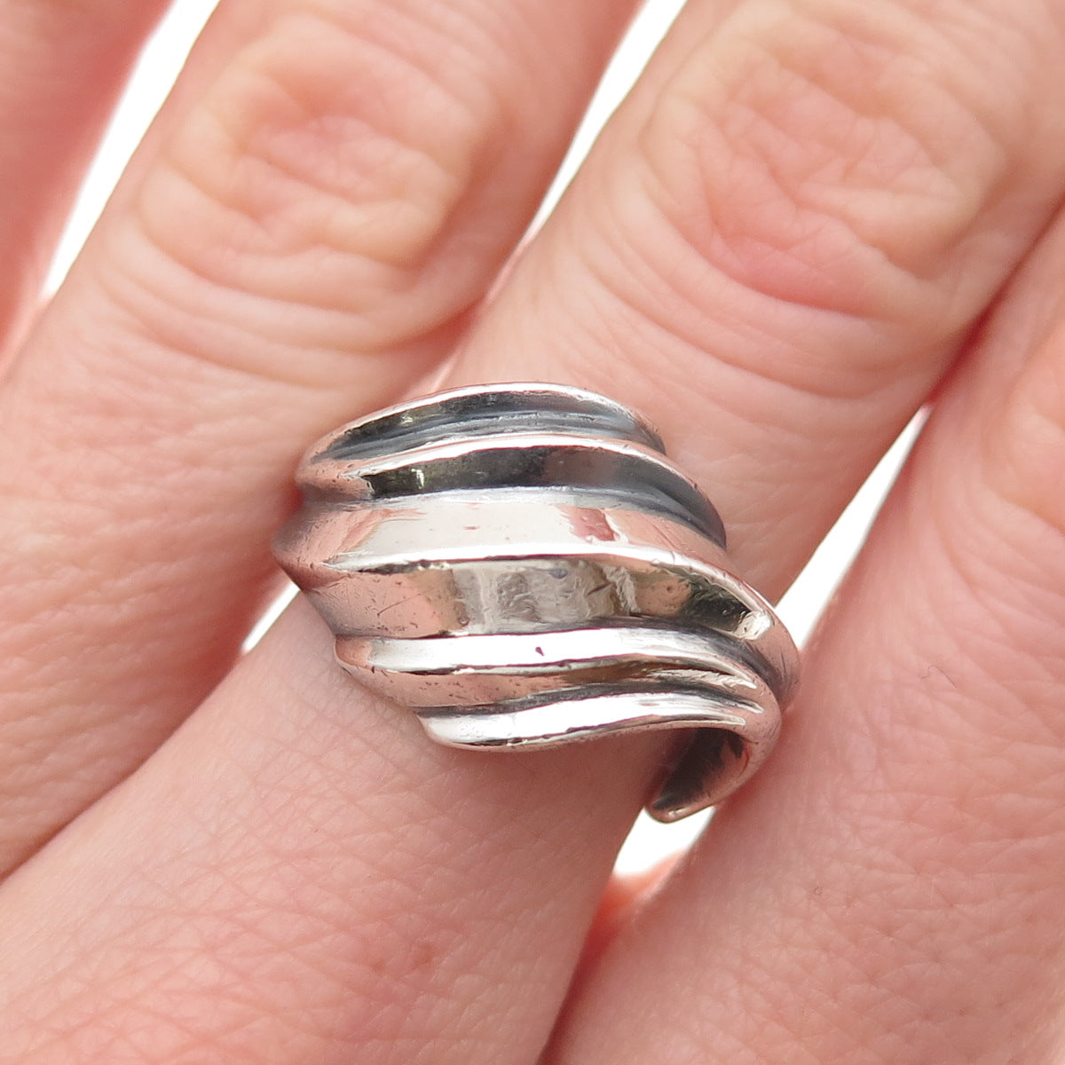 Marc 925 Sterling Silver Vintage Modernist Oxidized Ring Size 6.25