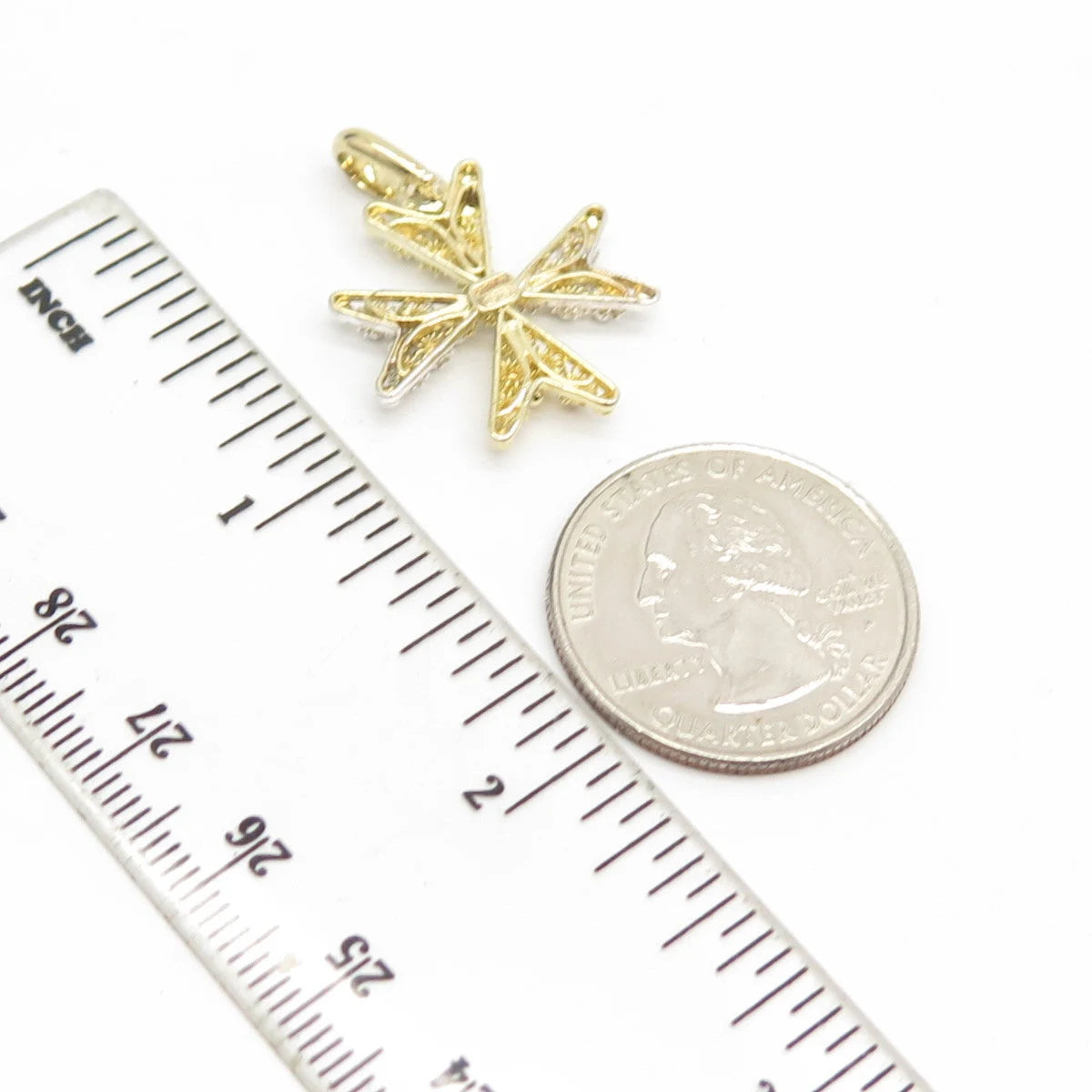 925 Sterling Silver 2-Tone Vintage Bead Cross Pendant