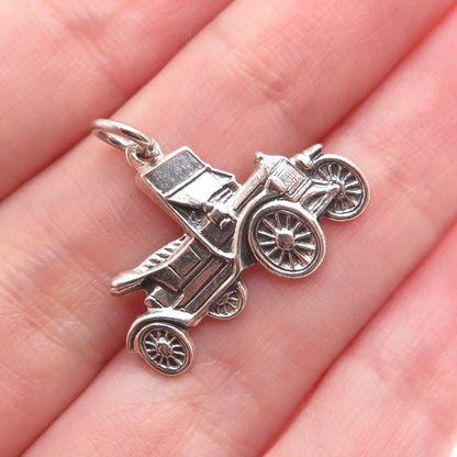 925 Sterling Silver Vintage Retro Car Oxidized Charm Pendant