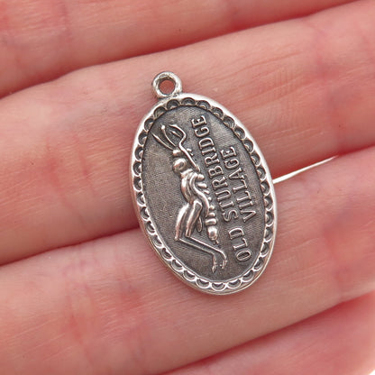 Beau 925 Sterling Silver Vintage Old Sturbridge Village Oxidized Charm Pendant